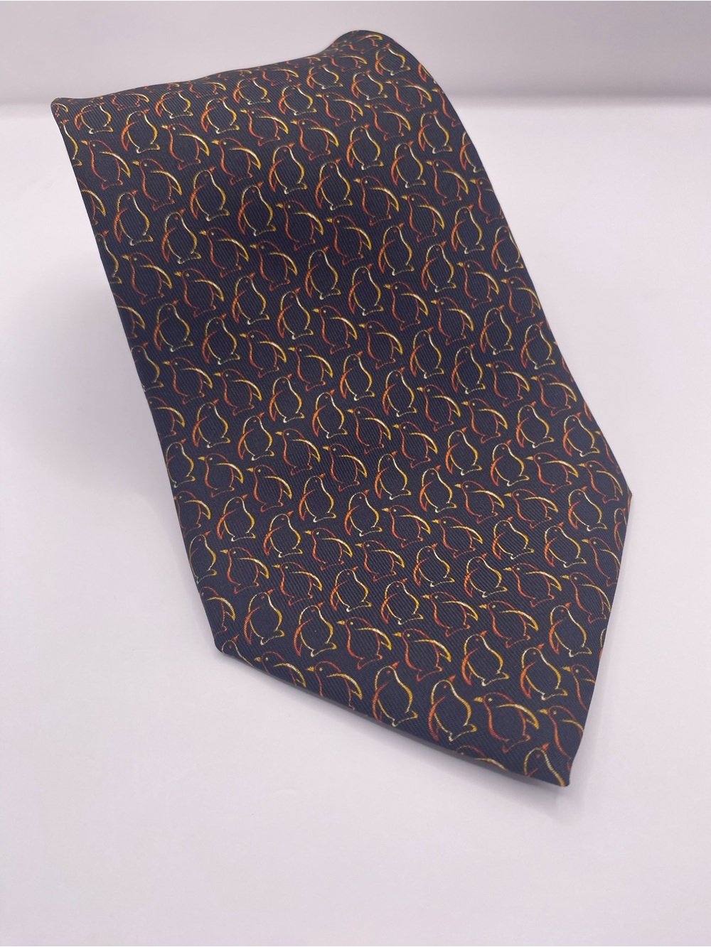 Salvatore Ferragamo Black Silk Tie with Orange and Yellow Motif